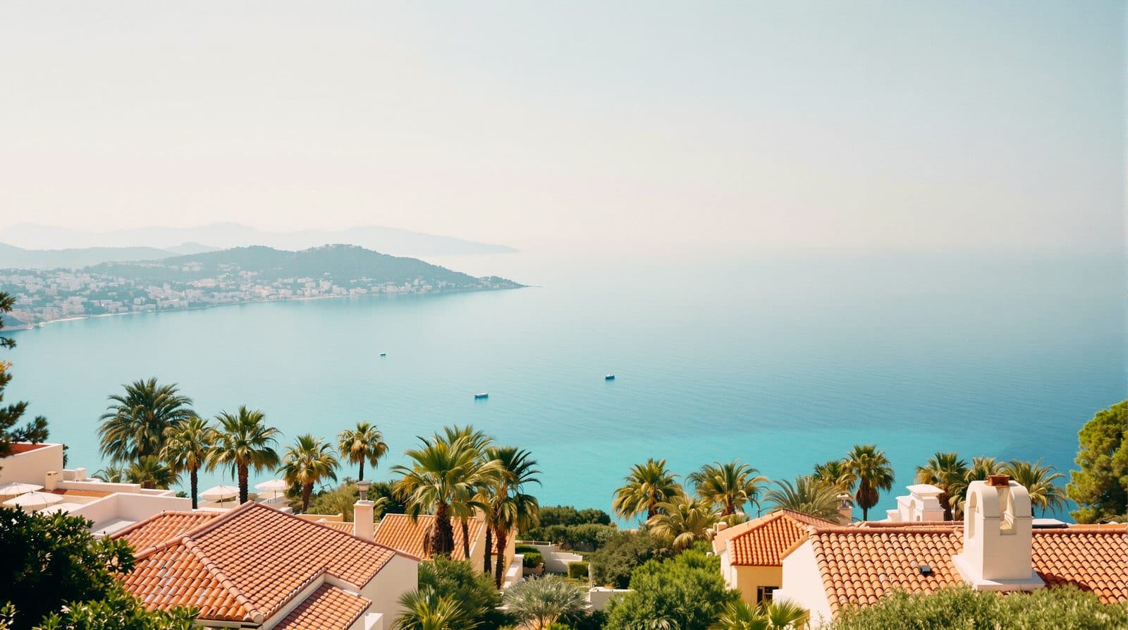 Littoral du golfe vu d’en haut, villas et mer turquoise
