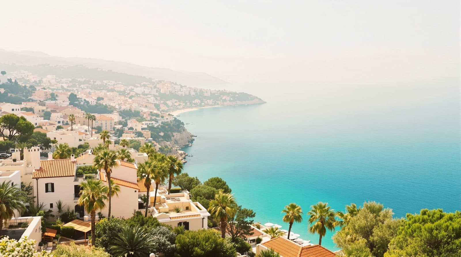 Côte de la Corniche des Maures vue d’en haut, pins, criques et mer