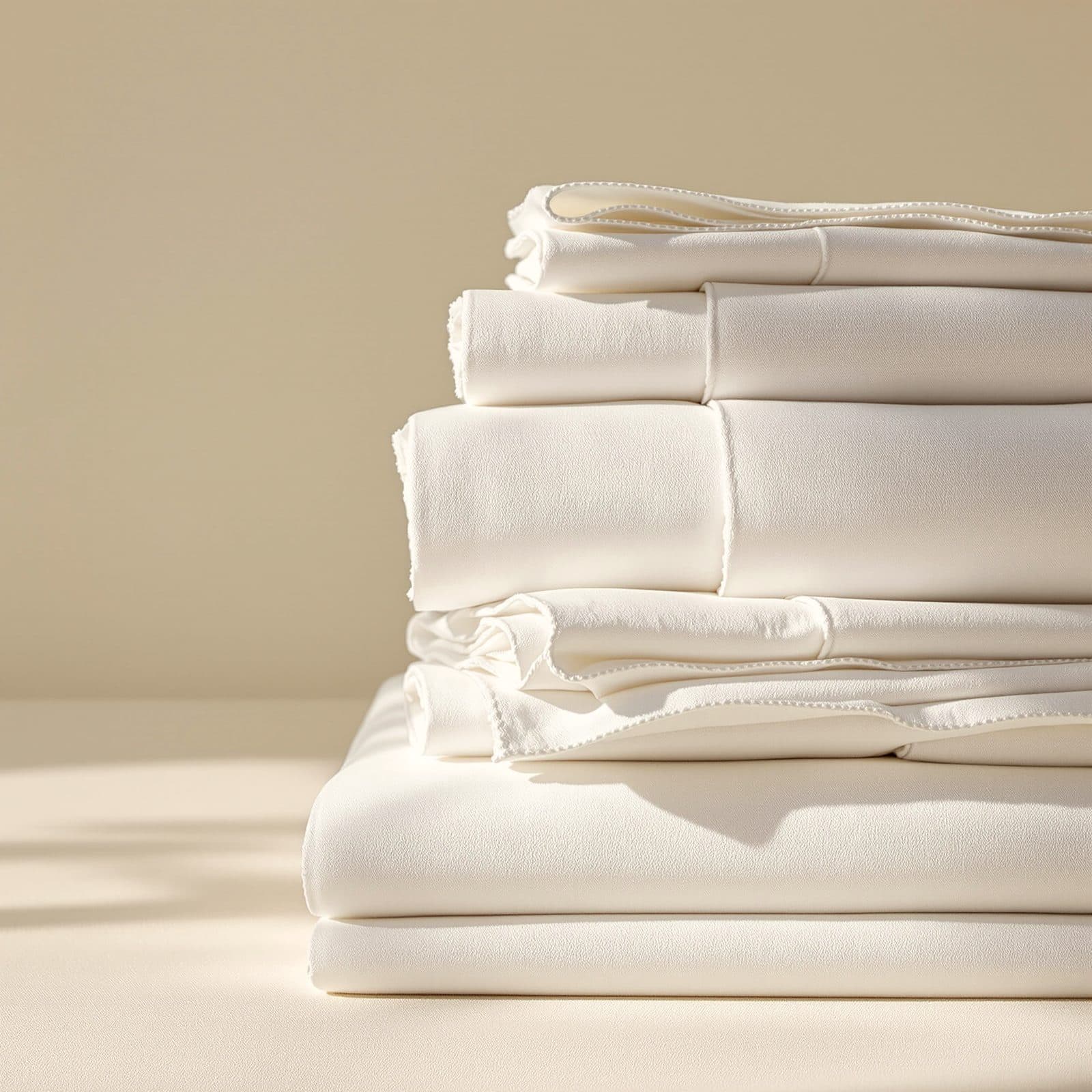 Pile de linge hôtelier blanc plié, tissage visible